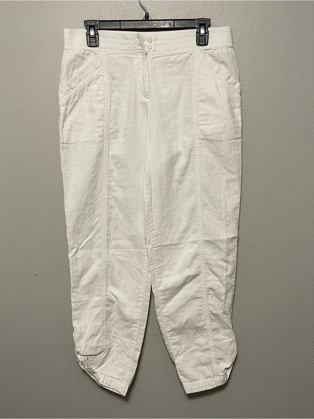 J Jill 100% Cotton Ankle Pants White Casual Tab Legs Summer Womens 8